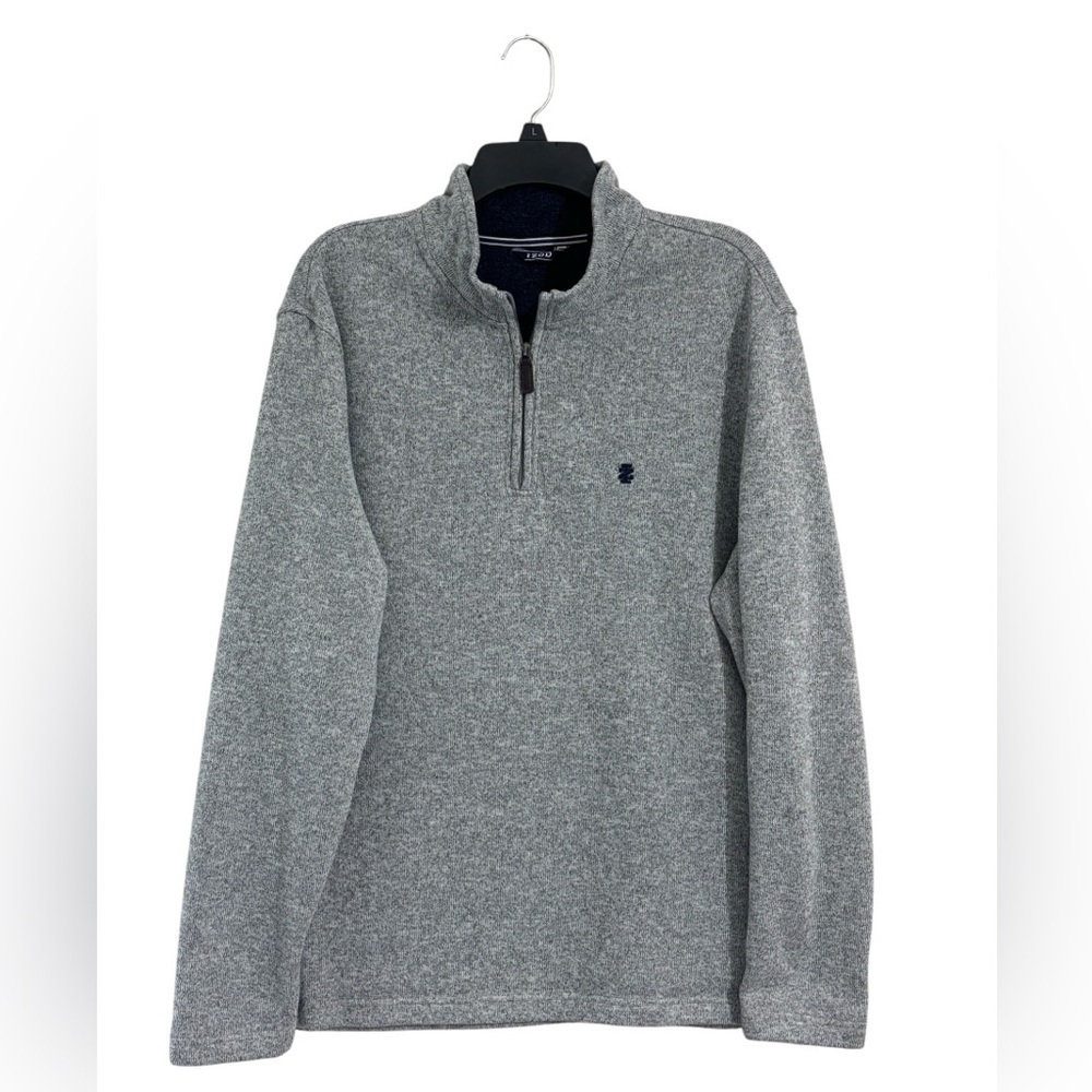 Izod Men’s Gray Navy 1/4 Zip Pullover Sweater Fleece Size XXL Golf Casual Warm